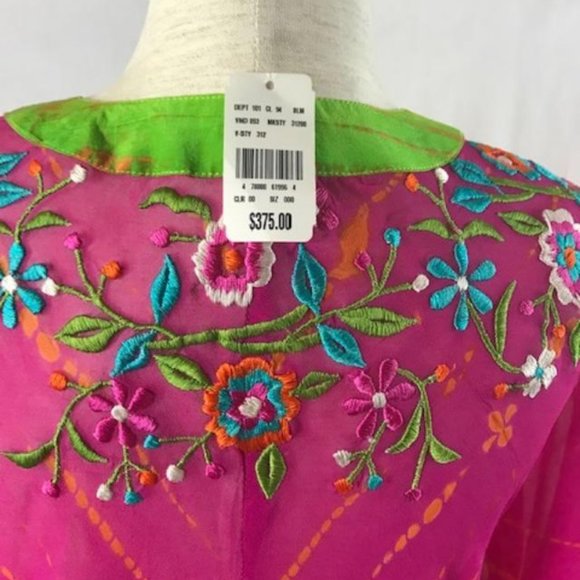 NWT Tashia London Silk Pullover V-neck Sheer Poncho with Embroidery Size M - Picture 10 of 14